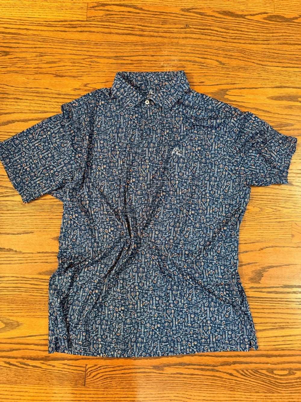 Rhoback Men's Short-Sleeve Navy Micro Paisley Button-Down Shirt
